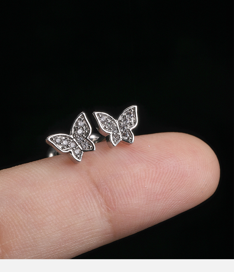 Advanced Flower Diamond Ear Stud - 316L Surgical Steel Butterfly Ear Bone Stud for Women detail image 9