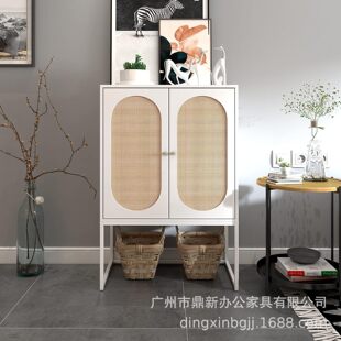 Mid-Century Modern Double Door Storage Cabinet with Closed Adjustable Shelves Vertical Storage Cabinet with Metal Legs Cross-Bord