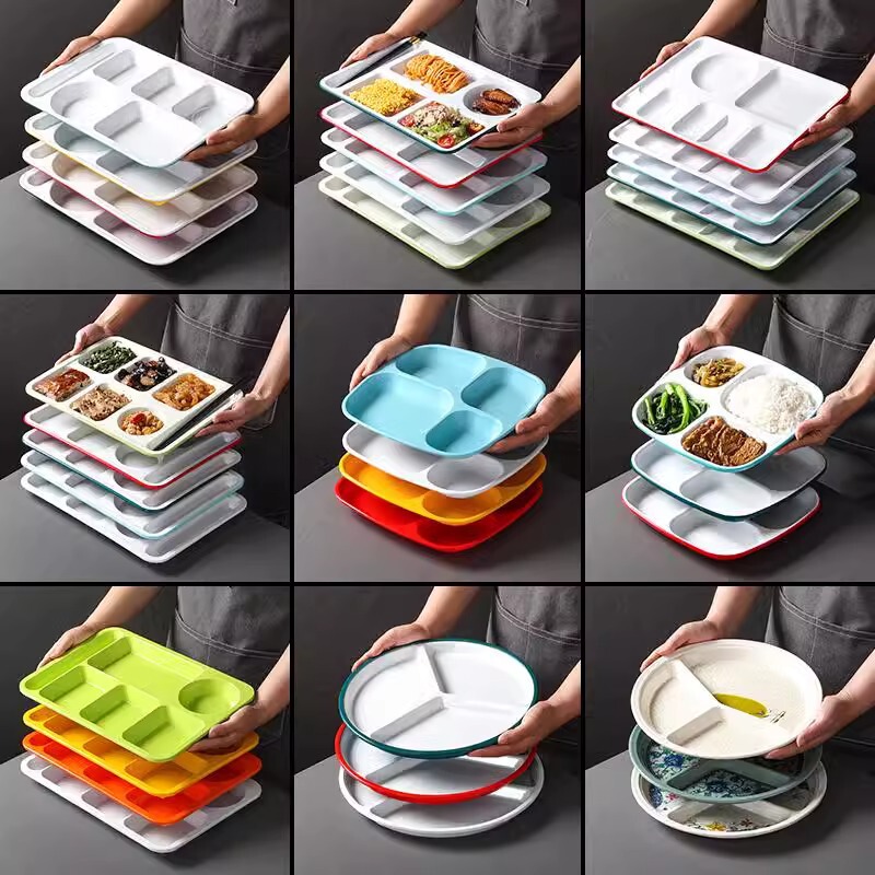 Melamine Tableware Three-Compartment, Four-Compartment, Five-Compartment, Six-Compartment Plastic Dinner Plate, Divided Plate, Fast Food Plate, Commercial Canteen Rice Plate Melamine Tableware Three-Compartment, Four-Compartment, Five-Compartment, Six-Compartment Plastic Dinner Plate, Divided Plate, Fast Food Plate, Commercial Canteen Rice Plate