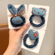 蓝色牛仔儿童发圈kitty猫头绳女孩头饰女童宝宝卡通可爱发饰扎发