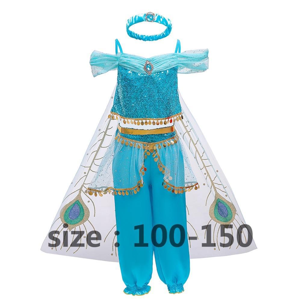 Traje de cosplay para niños europeos y americanos Halloween Aladin Jasmine Princess sequined Top + culottes 2-piece Set