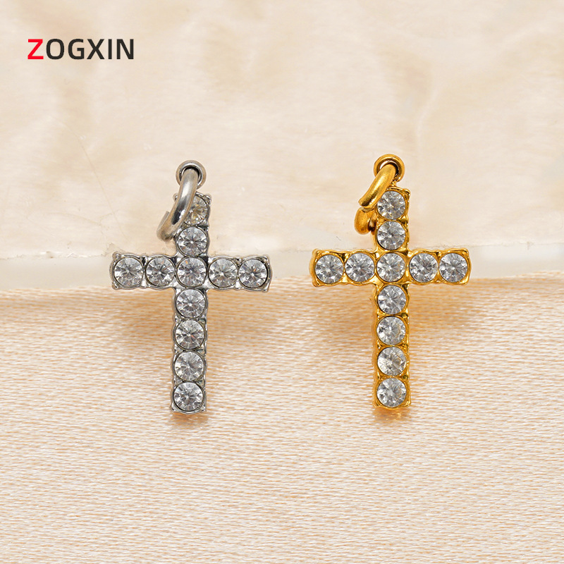 European and American Cross-Border Diamond-Encrusted Stainless Steel Cross Pendant Ins-Style Fashion Personalized DIY Necklace Bracelet Jewelry Accessories