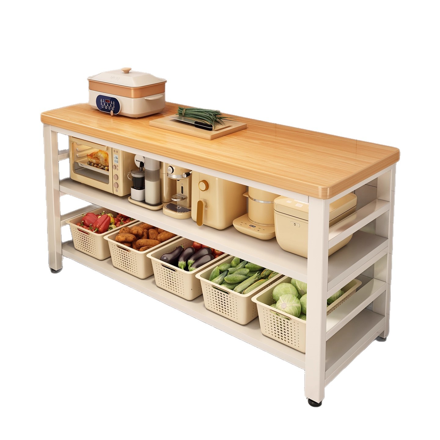 Nuevo tipo de estante de cocina piso multicapa estante de almacenamiento de microondas multifuncional casero armario de borde estrecho mesa de corte de verduras