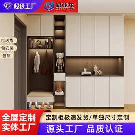 实木入户鞋柜家用一体柜到顶奶油风简约一体隔断大容量门口鞋柜