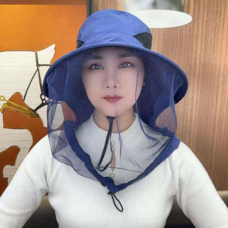 防蚊帽子、アウトドアフィッシングハット、メンズフェイスカバー日焼け止め帽子、通気性メッシュマスク、夜釣り防虫帽子、大きなつば|undefined