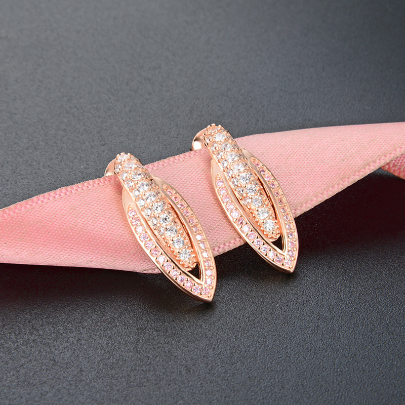 S925 plata esterlina llena de diamantes pendientes de las mujeres de moda simple elegante oval geométrico con incrustaciones de circón pendientes de oro rosa