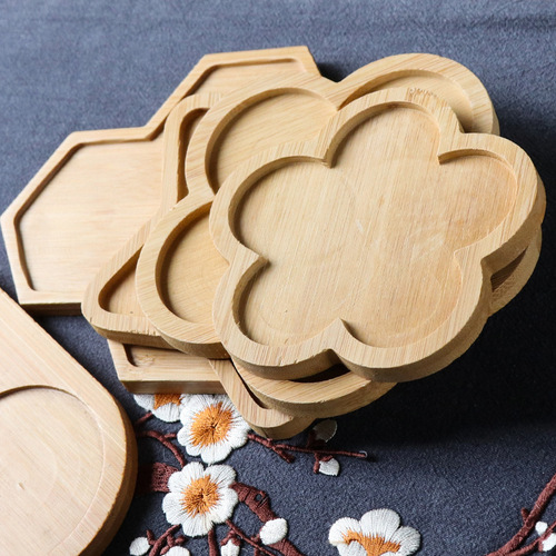Kungfu tea ceremony bamboo coaster insulation pad bamboo Liujunzi round wooden coaster mosaic coaster can be used as LOGO