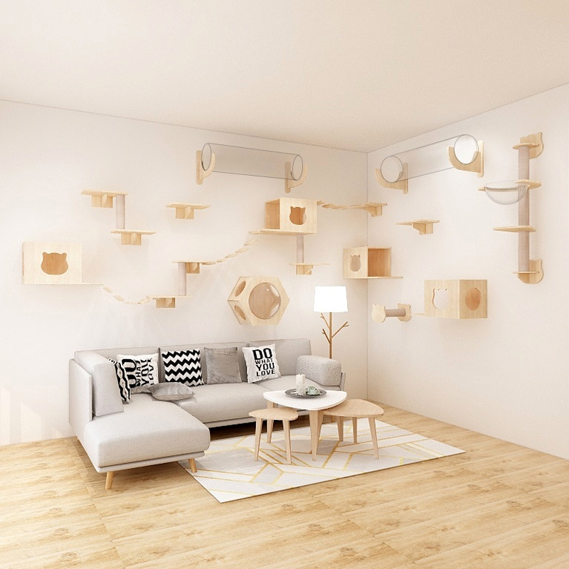Mengzhu solid wood cat climbing frame wall DIY cat wall frame combination cat scratching post cat jumping platform cat rack space capsule cat nest