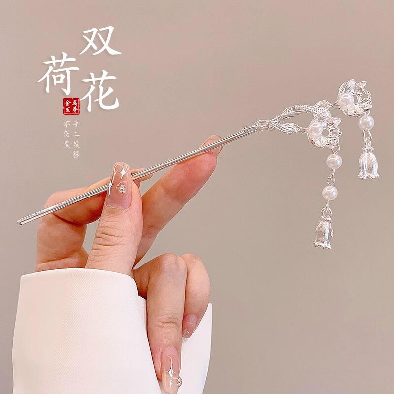 天然黑檀木发簪女清冷感发饰玉兰花步摇簪子古风旗袍头饰日常盘发|undefined