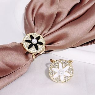Disc series set white stone silk scarf buckle black and white diamond pearl belt buckle classic fashion versatile clothing accessories