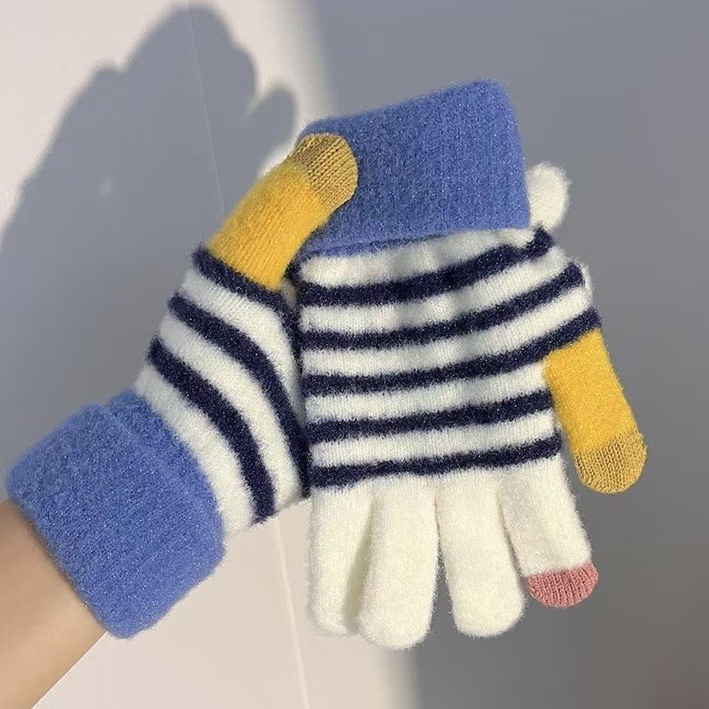 Guantes de lana unisex invierno caliente y grueso pantalla táctil coreana de cinco dedos para estudiantes de bicicleta de punto nuevo