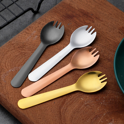 Daoqi stainless steel cake fork and spoon commercial dessert shop pudding spoon creative cute thickened fork and spoon all in one wholesale