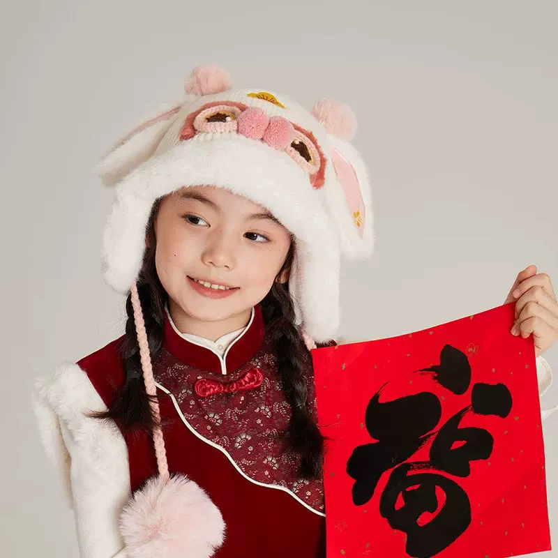 龙年儿童帽子宝宝冬季红色过年保暖包头帽龙角儿童护耳雷锋帽子冬