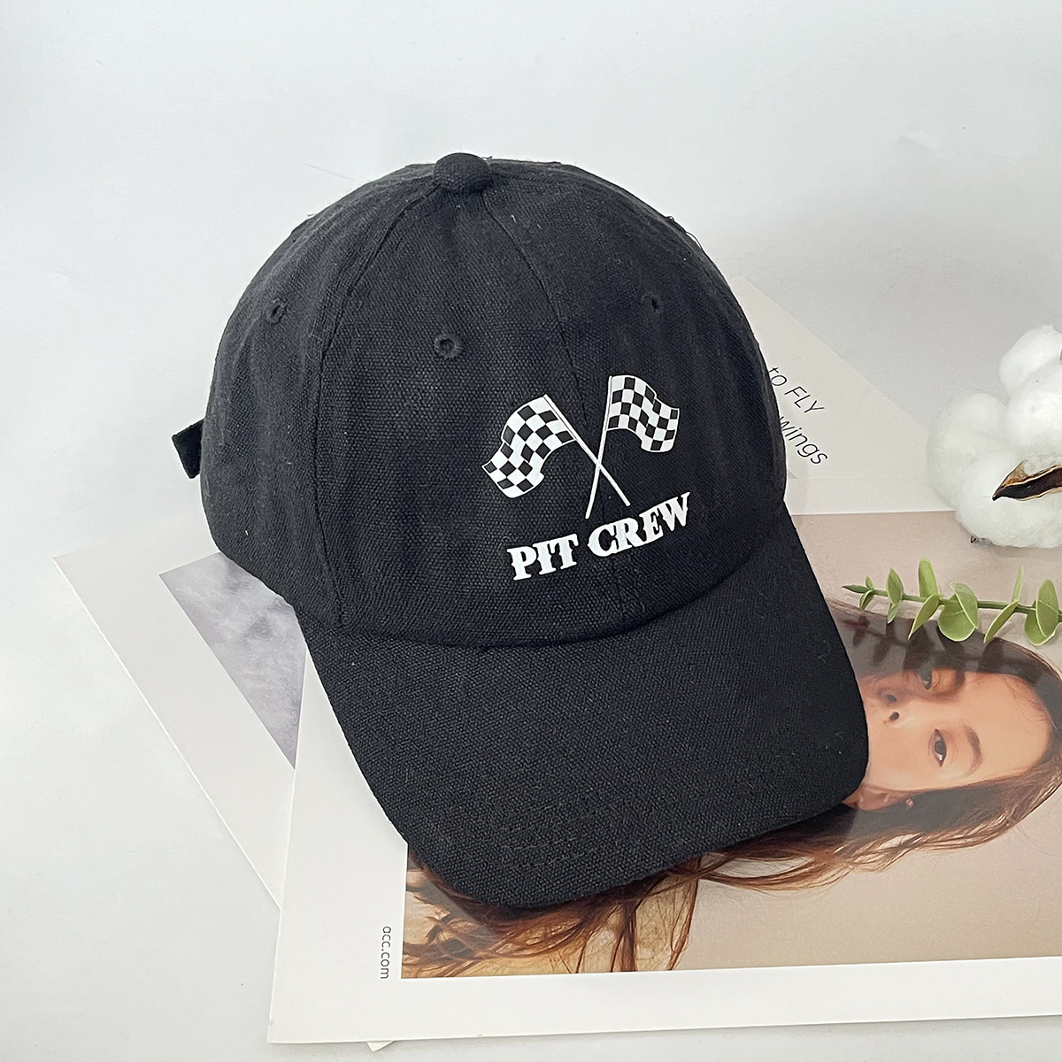 Unisex Baseball cap men's and women's fashion all black and white double flag printed baseball cap shade outdoor_voghion.com