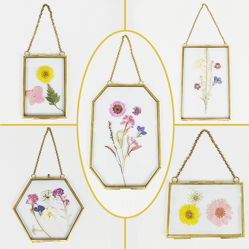 Factory Direct Sales Geometric Glass Photo Frame Embossed Frame Can Be Hung Ordinary Glass Modern Simple Metal Photo Frame