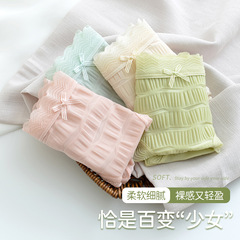 Lace mid-rise silk antibacterial pure cotton thong briefs for teenage girls, ice silk invisible large size buttock-lifting triangle shorts