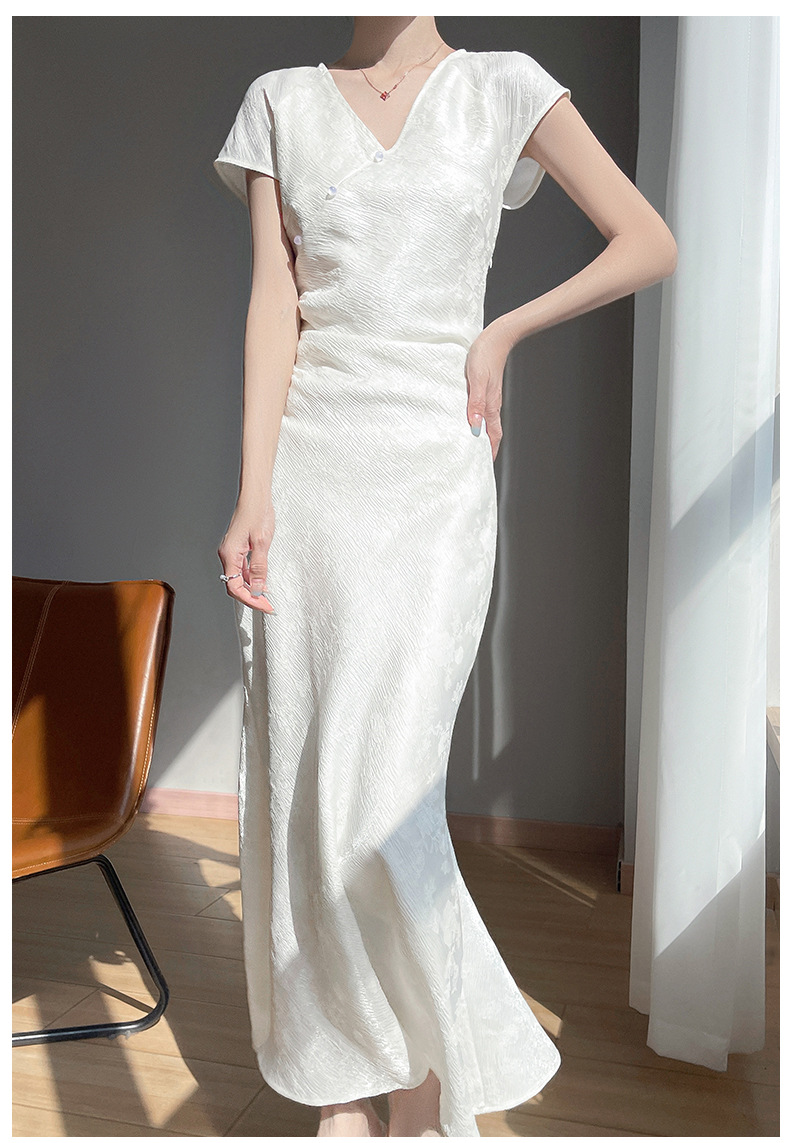 New Chinese-style Women's Clothing, National-style Satin Cheongsam V-neck Dress, Summer 2025 New Model, Slimming And_ecoleips.com