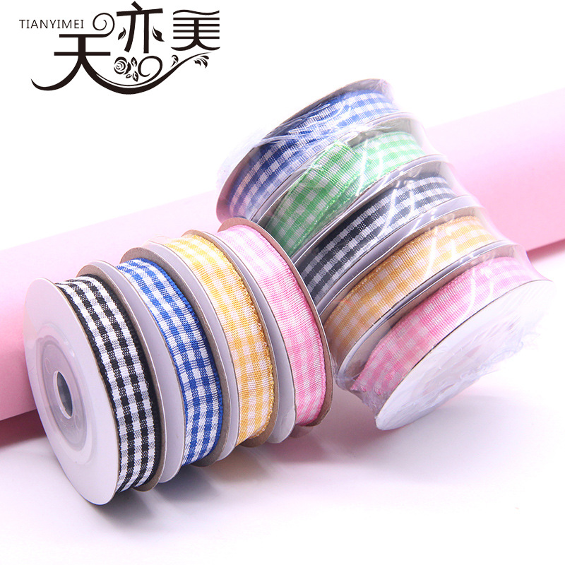 Tianyi Mei suministra cinta escocesa transfronteriza 1cm cinta a cuadros pequeño rollo 5 yardas fábrica al por mayor