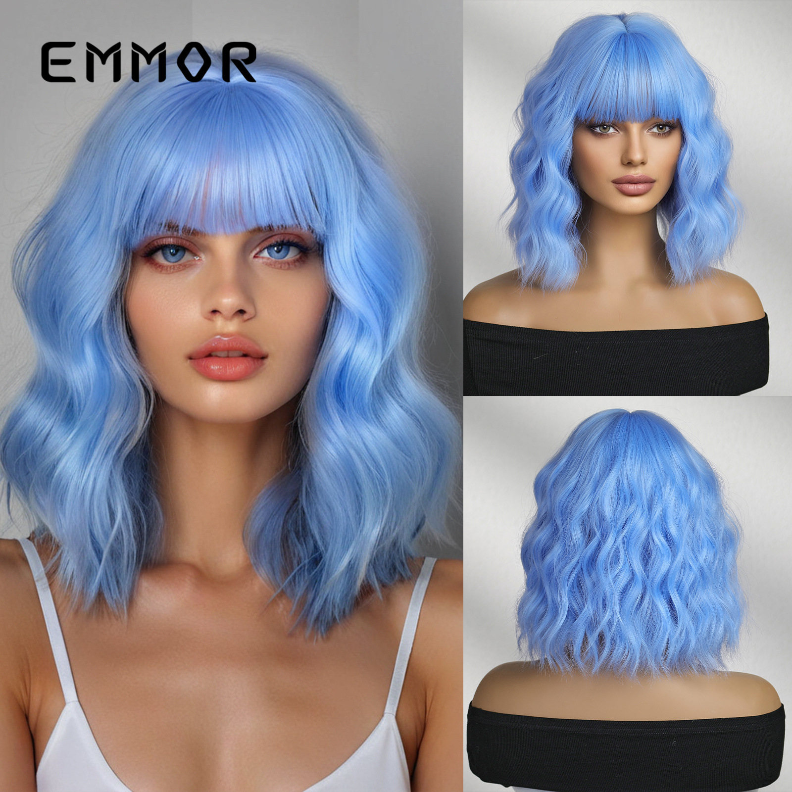 Peluca femenina pelo corto y rizado neto neto natural Qi flequillo realista Bobo cabeza dorada cubierta completa wigs spot