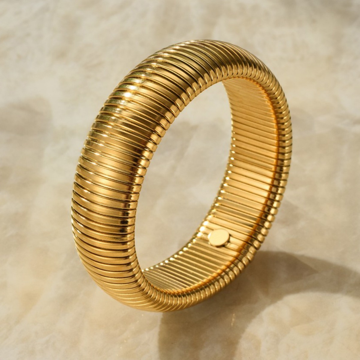 Women's Exaggerated Vertical Stripe Ring Elastic Titanium Steel Bracelet