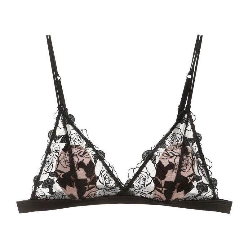 French Lingerie Sexy Thin Cotton Rose Embroidered Lace Bra Without Rims Triangle Cup Small Breast Push-Up Bra