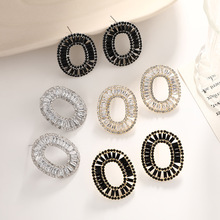 跨境欧美皓石耳环圆形复古夸张高级感耳饰镶钻时尚网红风现货批发