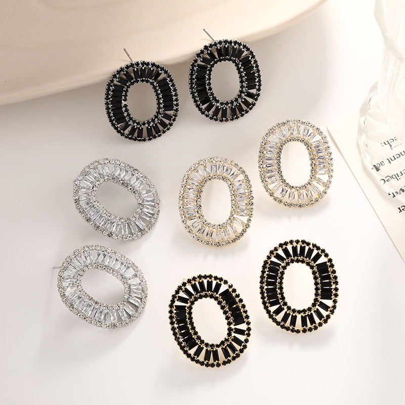 跨境欧美皓石耳环圆形复古夸张高级感耳饰镶钻时尚网红风现货批发