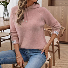 欧美跨境毛衣女2025秋冬新款宽松外穿百搭慵懒风仿水貂绒连帽卫衣