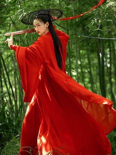 Red Female Warrior Hanfu Fairy-Like Elegant Ethnic Ancient Costume Authentic Fairy-Style Large-Sleeve Chinese-Style Martial Arts Outfit