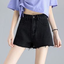 牛仔短裤女夏季2021年新款韩版高腰简约毛边a字裤宽松显瘦短热裤
