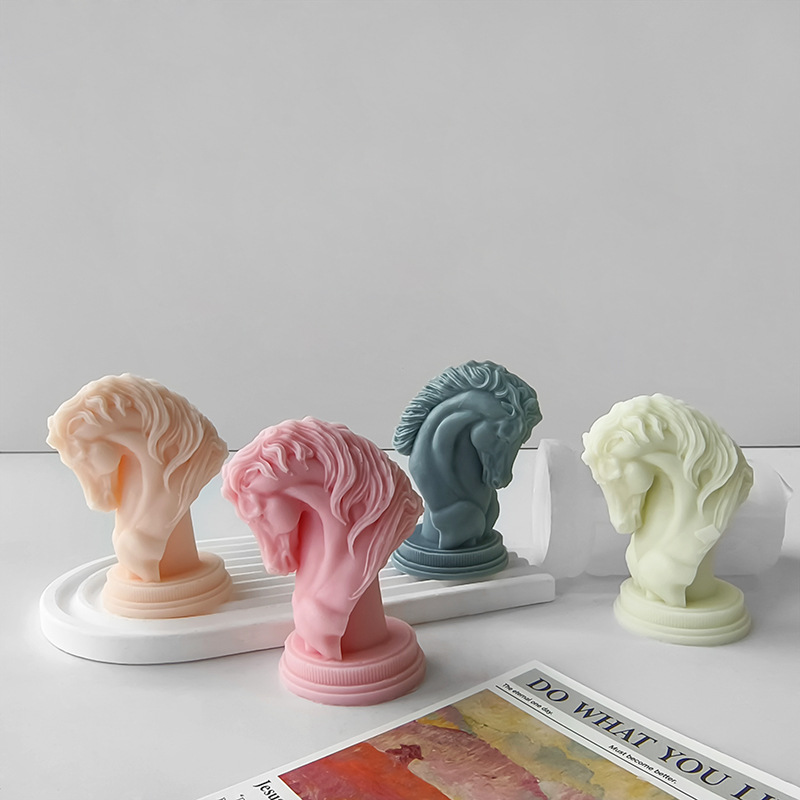 Jiahuimei Cabeza de caballo Vela de aromaterapia Molde de silicona Diy Adornos de yeso animal