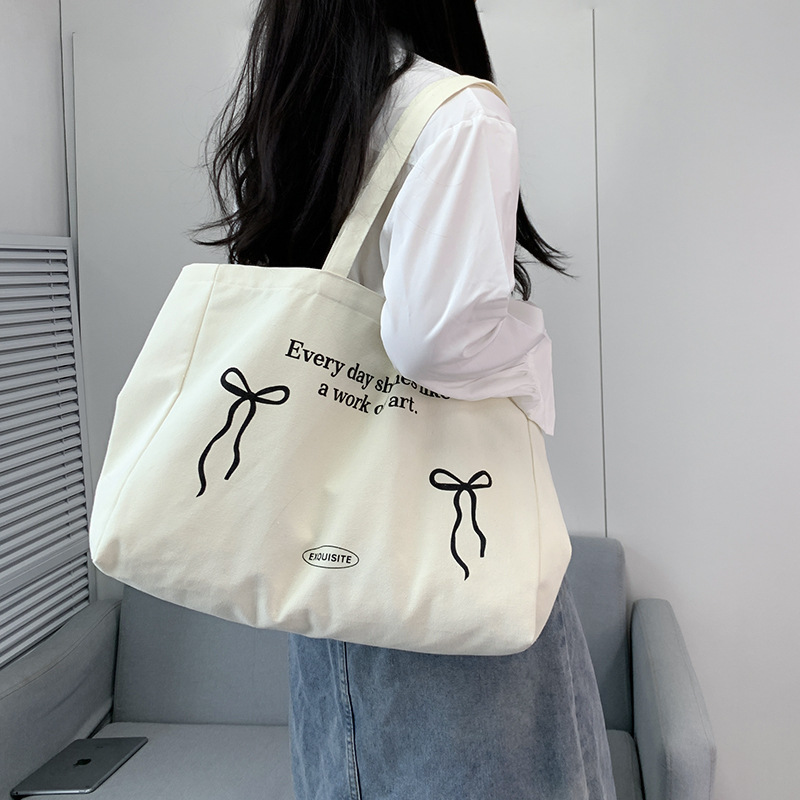 Bolsa de lona de gran capacidad para mujer, estilo sencillo y literario, ideal para yoga, viajes o universidad, bandolera