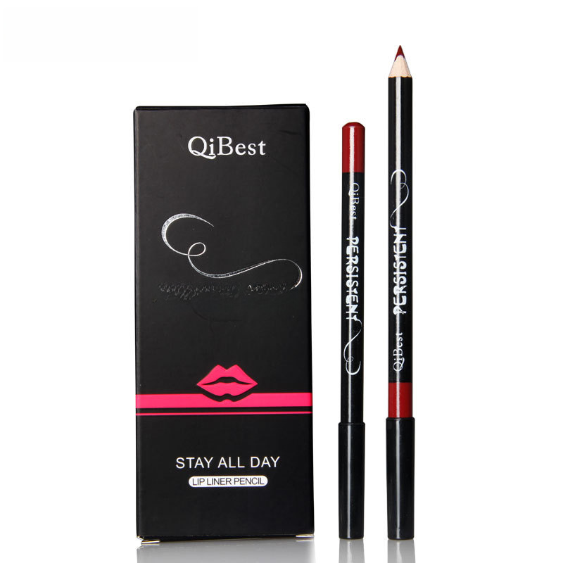 Factory direct qibest fashion Black Rod waterproof 12 color lip liner non-stick Cup easy to color lipstick pen makeup