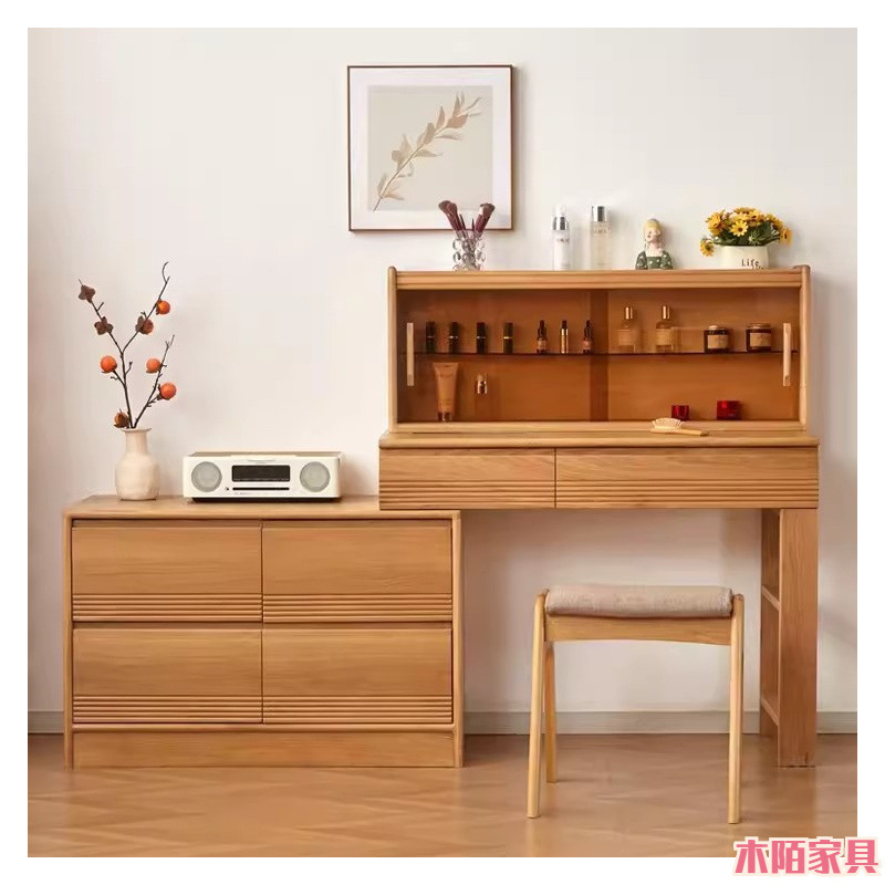 North American Black Walnut Solid Wood Dressing Table, Modern and Simple, Multi-Functional Drawer Cabinet, Integrated Bedroom L-Shaped Corner Dressing Table