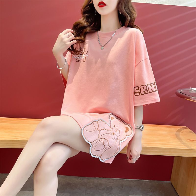 Design Sense Niche Short-sleeved T-shirt Women's Summer Korean-style Loose plus size Women's Mid-length Lower Clothes Missing Upper Clothes