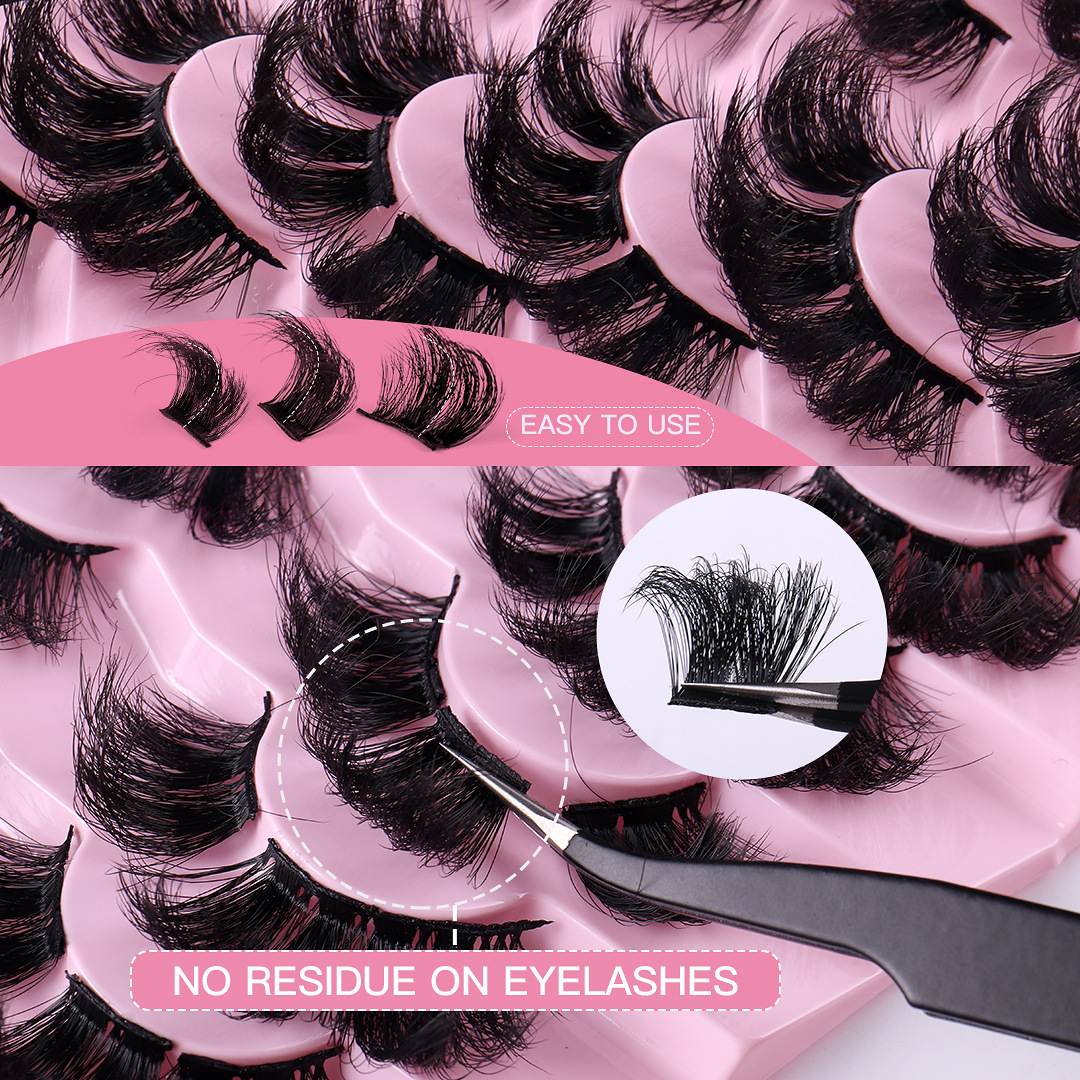 Europeo y americano transfronterizo 7 pares de fibra química split frito pestañas falsas curling gruesas pestañas naturales artificiales al por mayor