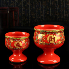 Ceramic Buddha water cup, offering bowl, serving plate, prayer bowl, wealth attractant tea cup, wine cup, God of Wealth water cup, Buddhist supplies