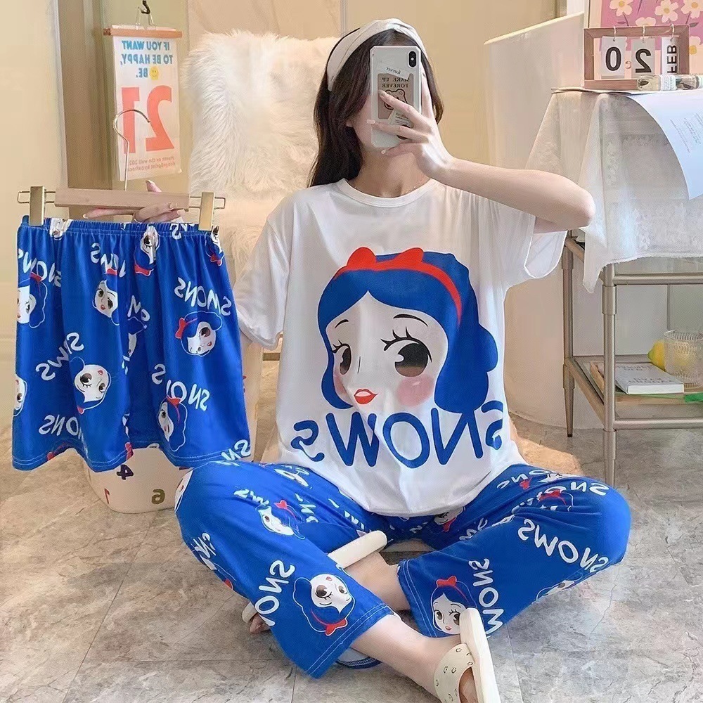 Pijama de verano de mujeres delgado en línea popular estilo coreano estudiantes dulces lindos vestidos para el hogar de mujeres se pueden usar con tres piezas