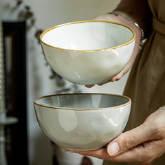 2個入り4.5インチ水紋茶碗陶磁器ご飯椀セット日本式復古厚小鉢粥椀