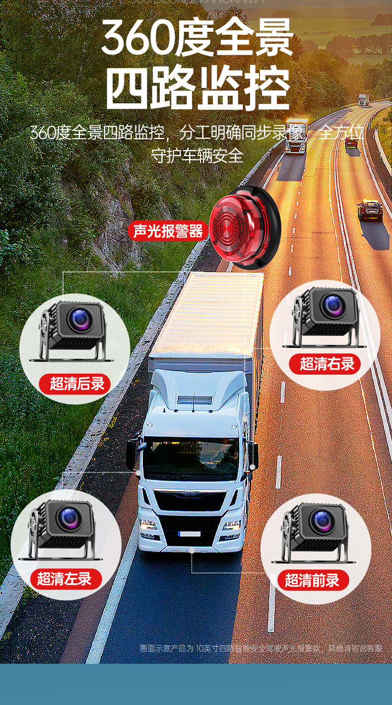Truck dashcam 360-degree panoramic four-way monitoring 24V high-definition full-color night vision reversing camera 12V universal