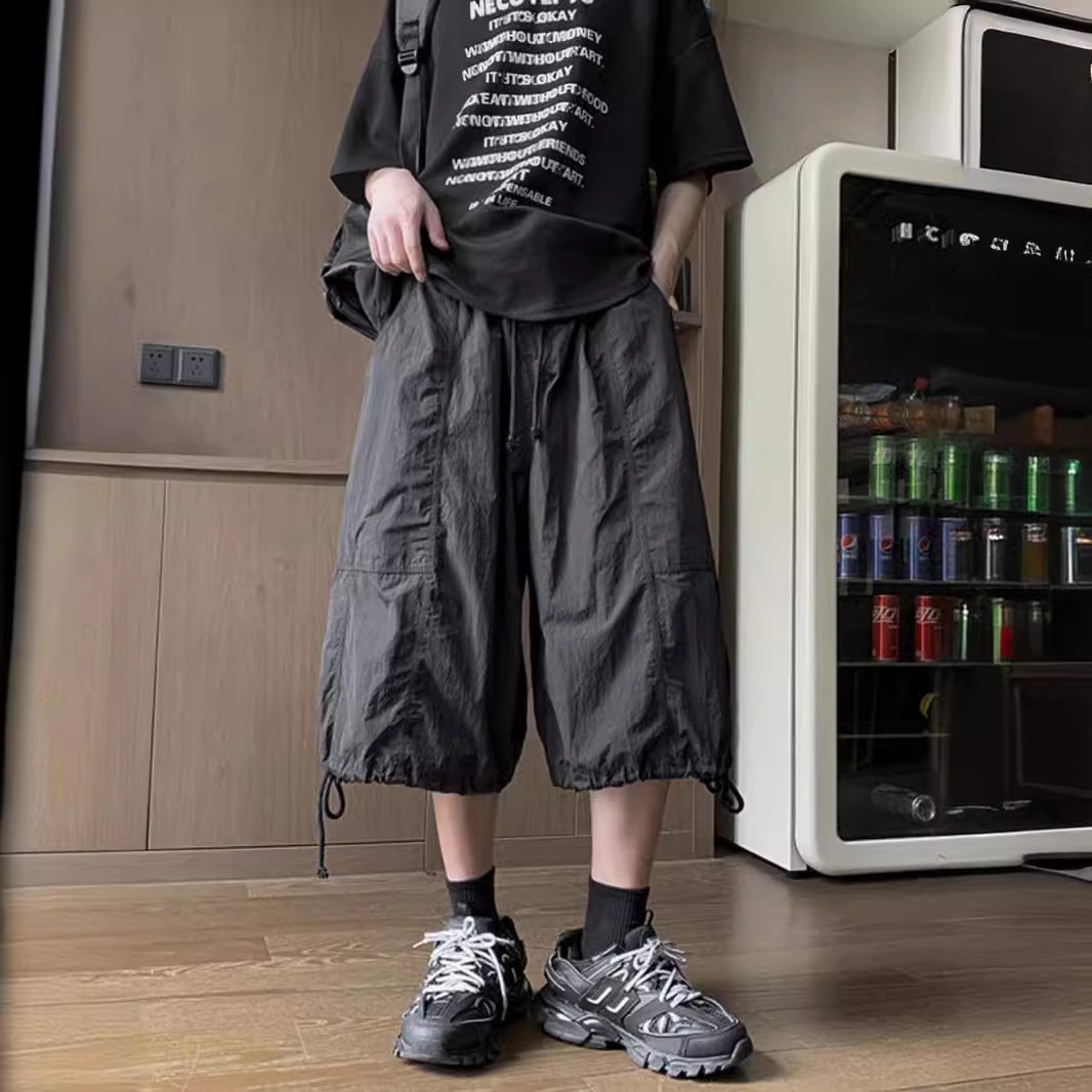 American 7-quarter Pants Men's Summer Thin Pants Casual Loose 8-eight-quarter Pants Yamamoto Style Wide-leg Cargo Shorts