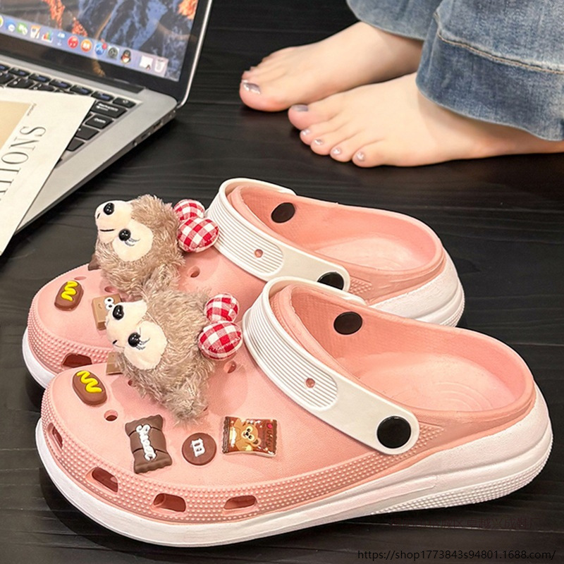 2025 New Puff Pvc Cute Cartoon Croc Shoes Women's Summer New Heightening Thick-Soled Anti-Slip Sandals 2025 New Puff Pvc Cute Cartoon Croc Shoes Women's Summer New Heightening Thick-Soled Anti-Slip Sandals