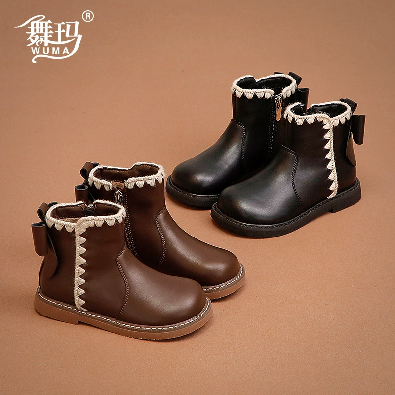 Сапоги для девочек детские кожаные сапоги принцессы 2024 новый зимний