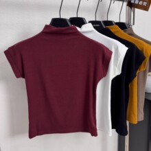 2025春秋薄款半高领短袖打底衫女内搭显瘦t恤修身气质高级感上衣