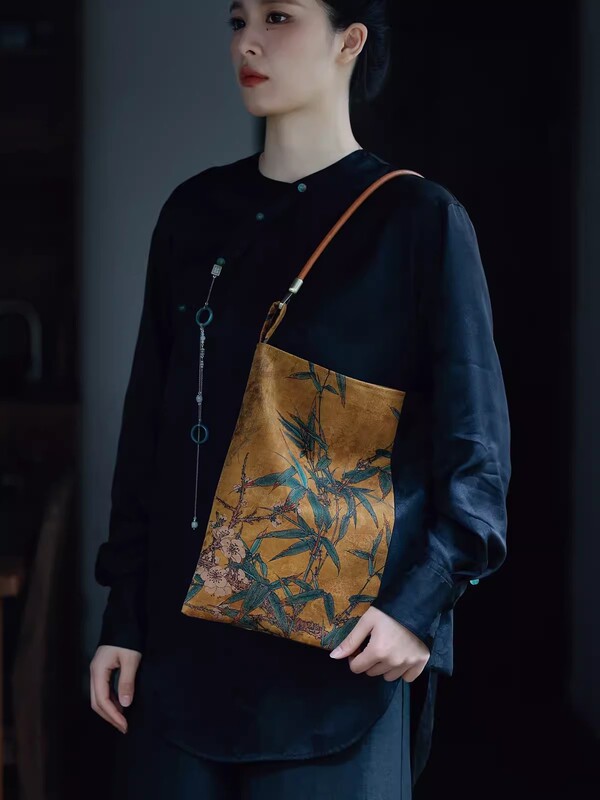 漢服香雲紗新中国式茶服古着百合文芸大号シングル肩脇下手提げ収納布バッグ袋|undefined