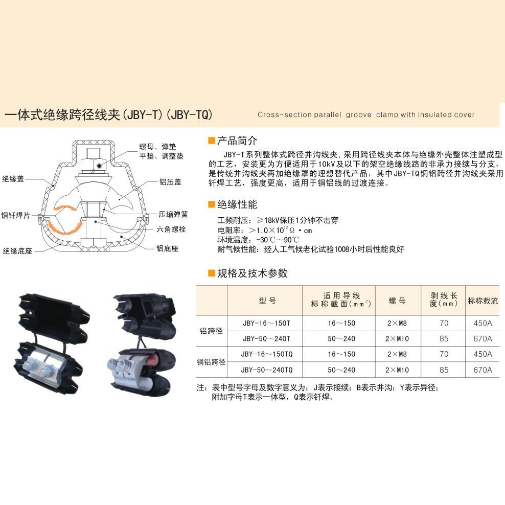JBY一体式绝缘跨径线夹JBY-50-240TQ JBY-T JBY-TQ