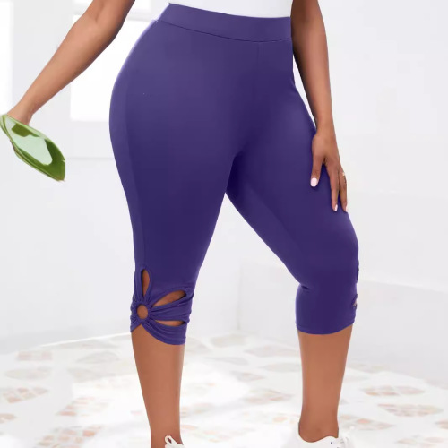 European and American leggings Amazon women's solid color hollow-out comfortable sports casual leggings cropped pants