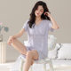 Summer Modal Short-sleeved Shorts with Chest Pad Round Neck Thin Solid Color Pregnant Women's Pajamas Nursing Home Clothes