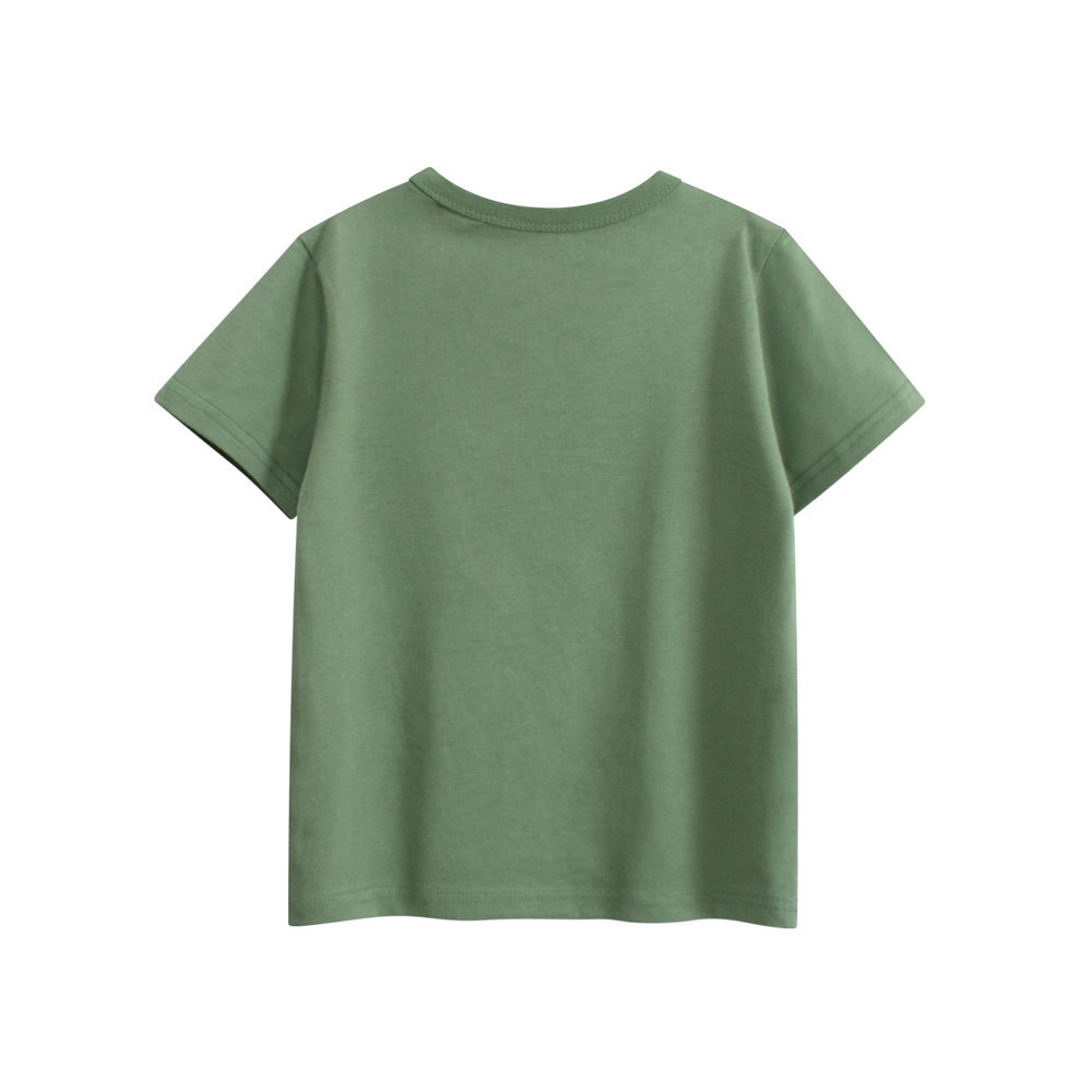 27kids marca de moda ropa para niños 2025 verano nuevos productos niños dinosaurio dibujos animados camiseta de manga corta al por mayor ropa para bebés