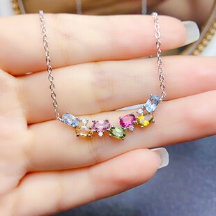 New natural tourmaline necklace S925 silver inlaid main stone 3*5mm Joker net red explosions women's jewelry wholesale